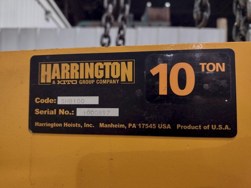 10 TON HARRINGTON MODEL #SHB100 CHAIN HOIST &amp; TROLLY: YOBRO #25080