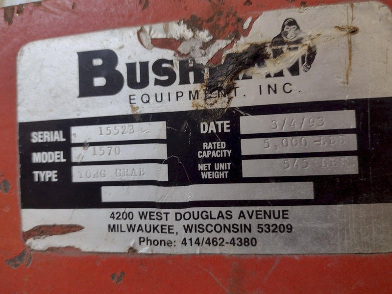 5,000 LB 2.5 TON BUSHMAN MODEL #1570 COIL LIFTING TONGS: STOCK 15294