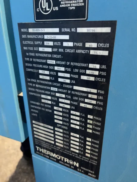 THERMOTRON 40” X 26” X 36” ENVIRONMENTAL TEST CHAMBER   -  SE-600-3-3