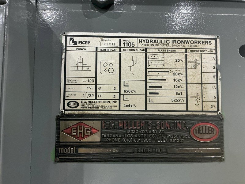 110 TON FICEP HELLER MODEL #UH 1105 HYDRAULIC IRONWORKER: YOBRO #25187