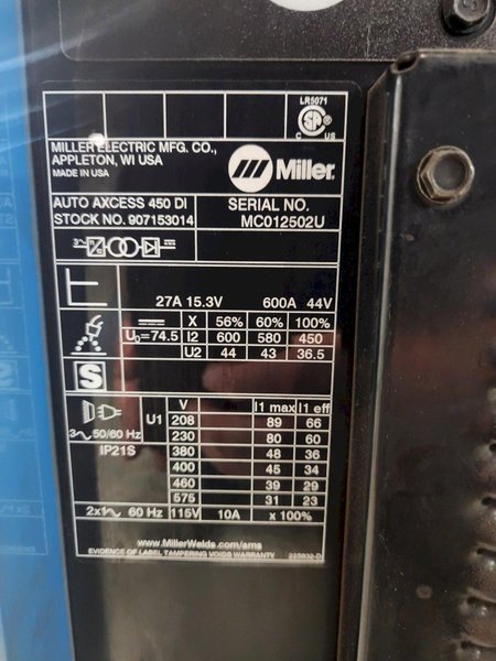 MILLER AUTO AXCESS MODEL 450 DI USED WORKING WELDERS