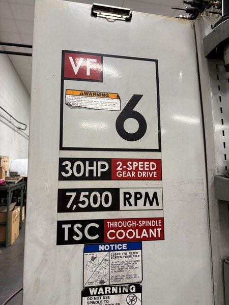 Haas VF-6/50 VMC, 2005 – Thru Spindle Coolant, Wired for Probes