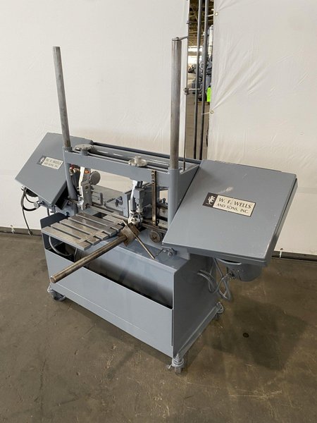 9" x 18" W. F. WELLS HORIZONTAL BANDSAW w/ DUAL COLUMNS. STOCK #0741422.