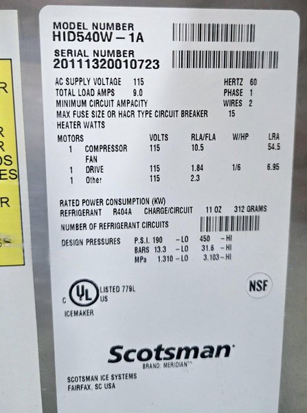 Scotsman Ice and Water Dispenser Machine HID540W-1A USED