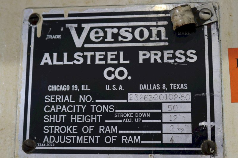 50 TON X 8' VERSON MECHANICAL PRESS BRAKE: STOCK # 66732