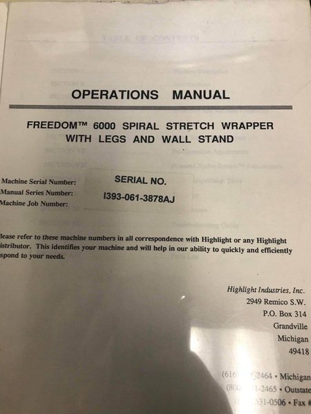 HIGHLIGHT INDUSTRIES FREEDOM 6512 SPIRAL PALLET STRETCH WRAPPER MACHINE