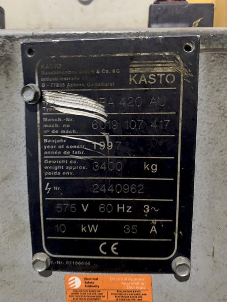 16"x16" KASTO HBA-420 AUTOMATIC DUAL POST HORIZONTAL BANDSAW