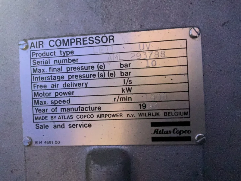 ATLAS COPCO 15 HP AIR COMPRESSOR   -  LE11 UV