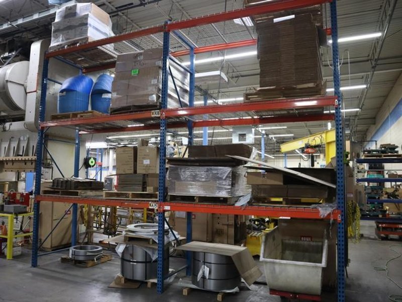 Pallet Racking: (3) 14'H x 42" Uprights, Teardrop Style, (3) 9' Shelves, (3) 8' SHelves, Wire Decking - NO CONTENTS- Auction Item