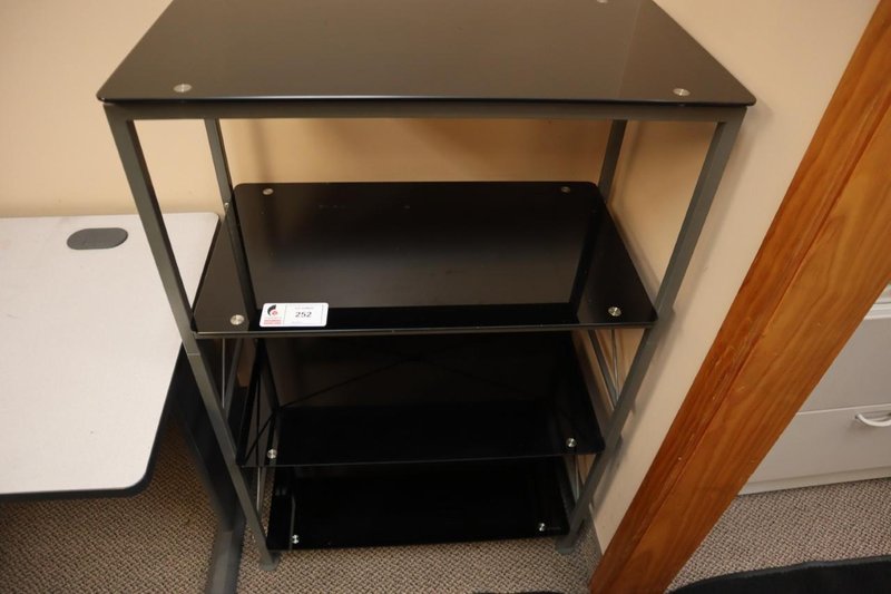 Office Shelving with Glass Shelves, 4 Shelves- Auction Item