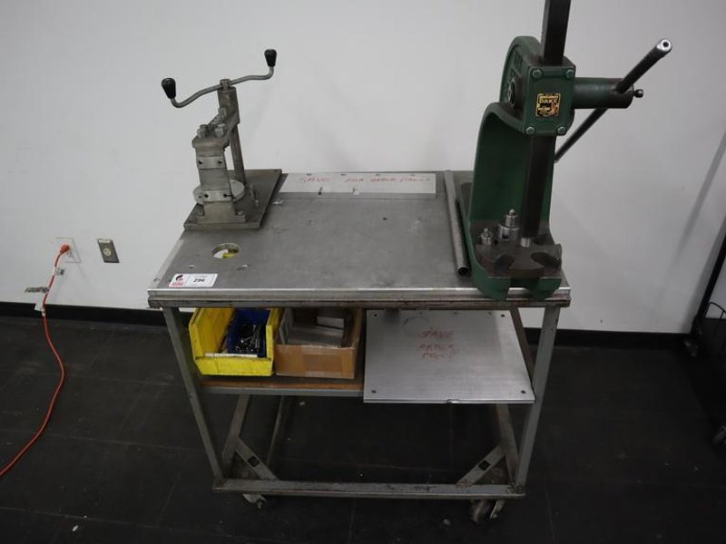 Press and Tapping Station on Rolling Cart, wiith Dake Arbor Press No.1, and EZ-Tapper Manual Hand Tapper- Auction Item