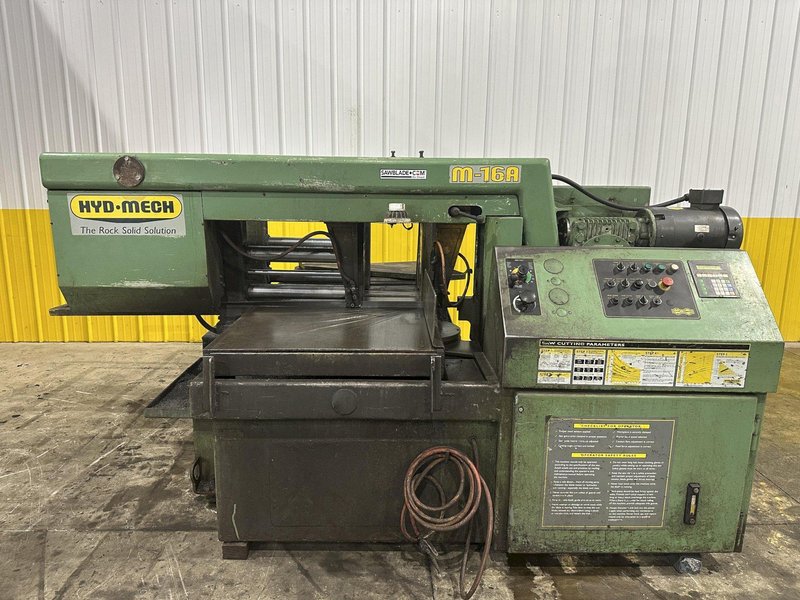 16" x 16" HYD-MECH MODEL #M-16A FULLY AUTOMATIC HORIZONTAL BANDSAW WITH POWER MITRE SWIVEL: STOCK #23105
