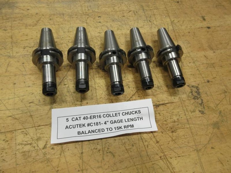 Acutek (5 pcs) #C181-4 CAT40 ER16 Collet Type Tool Holders, 4" Gage Length, Balanced to 15K RPM- Auction Item
