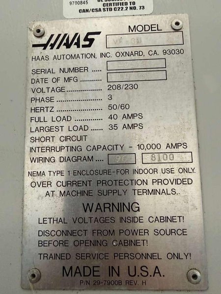 Haas VF-3D CNC Vertical Machining Center – 4th Axis Ready Mill