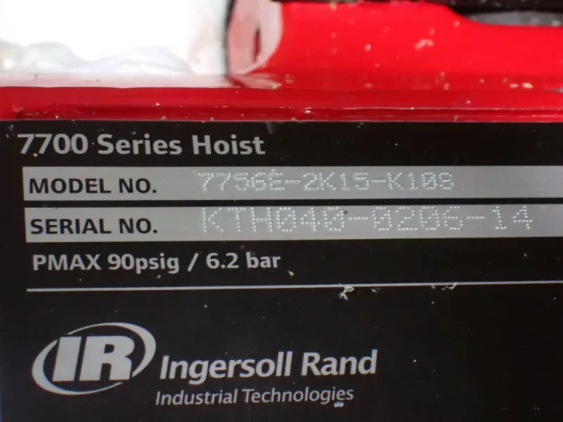 INGERSOLL RAND 90PSIG MAX INDUSTRIAL AIR CHAIN HOIST  -  7756E-2K15-K108