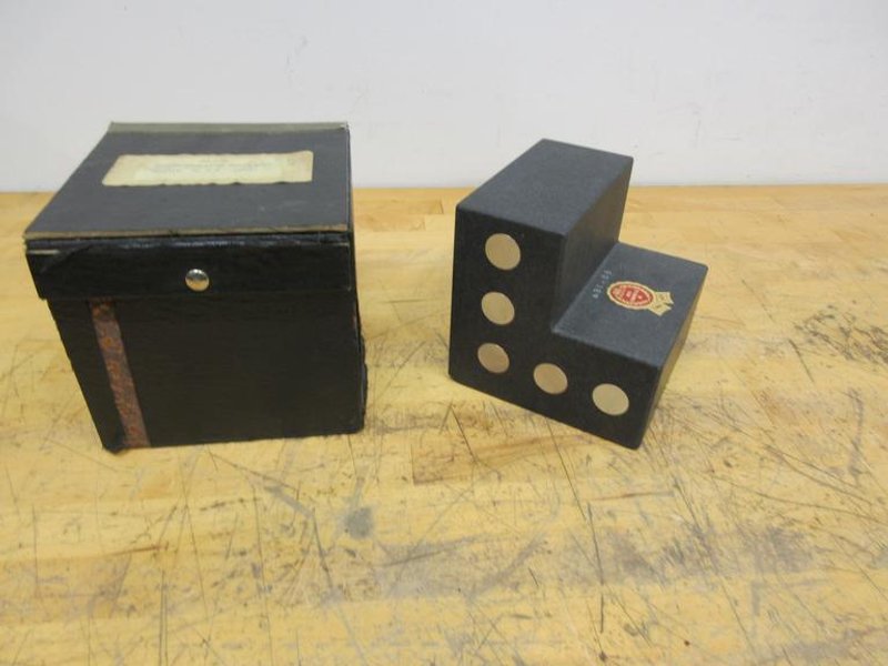 Granite Angle Plate 6" x 6" x 6" with Magnetic Inserts and 1/4-20 Mounting Holes in Protective Case- Auction Item