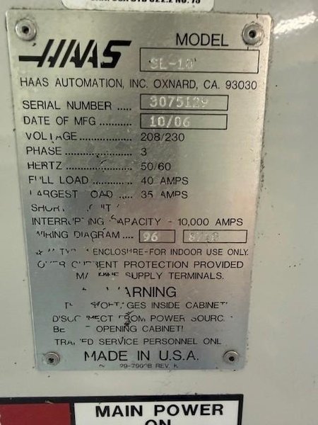 Haas SL-10 CNC Turning Center, Haas Coldfire CNC Control, Collet Chuck, Tool Setter, Chip Conveyor- Auction Item