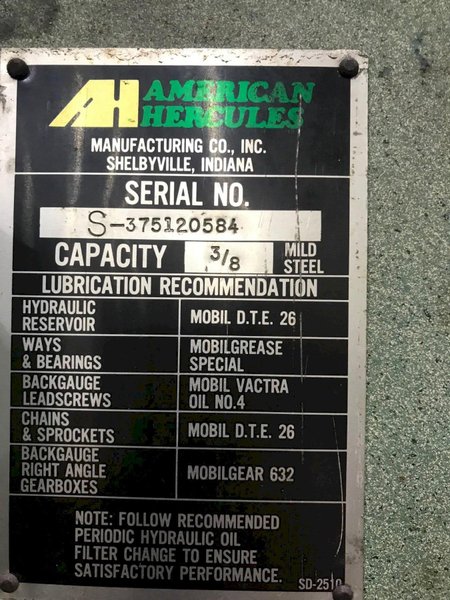 10' X 3/8' AMERICAN HERCULES HYDRAULIC SHEAR: STOCK 69838