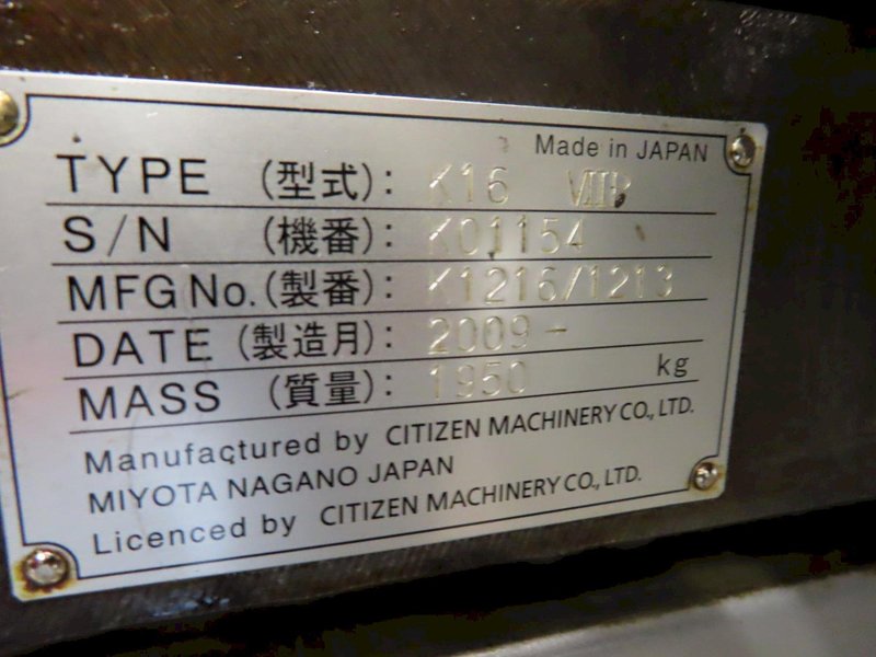 Citizen K16 VIIP CNC Swiss Type Automatic Screw Machine with CAV16K-1S Magazine Barfeed