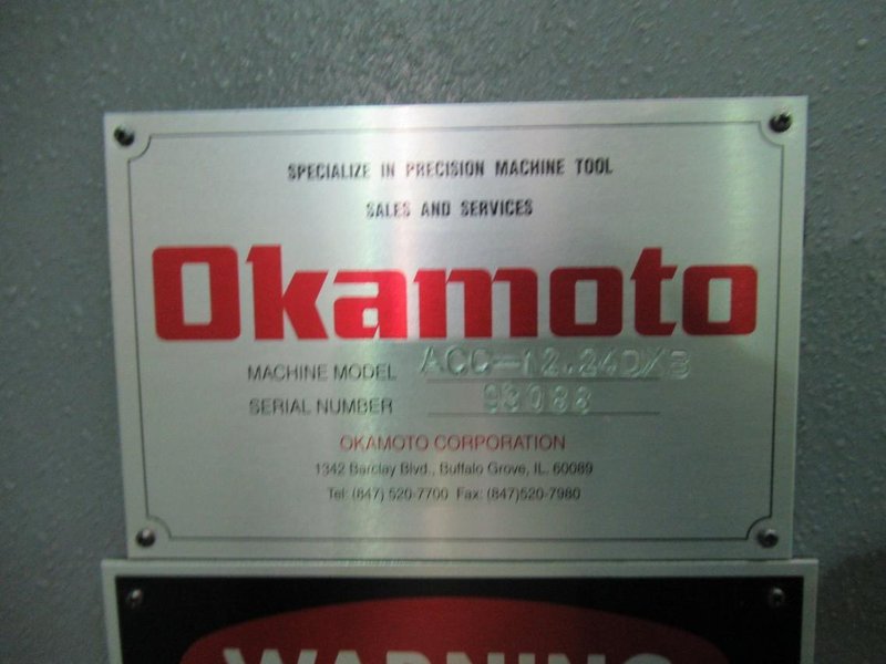 Okamoto ACC 12.24DXB 3-Axis Automatic Surface Grinder, Servo Incremental Downfeed, Servo Inc. Cross Feed, 12&quot; x 24&quot;EM  Chuck- Auction Item