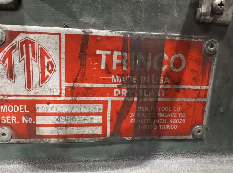 TRINCO 404X40SE DELUXE BLAST CABINET W 600RC MEDIA COLLECTOR. STOCK # 0653626