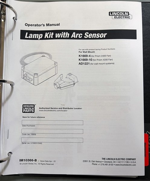 LINCOLN ELECTRIC WELD FUME CONTROL SYSTEM(NEW &amp; NEVER INSTALLED) STOCK # 0888525
