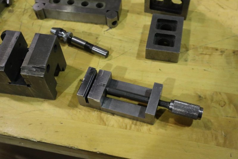 Workholding Assorted Items: (2) Vises, Keyless Drill Chuck, Blocks, Adjustable Work Stands, Sine Bar, and More- Auction Item