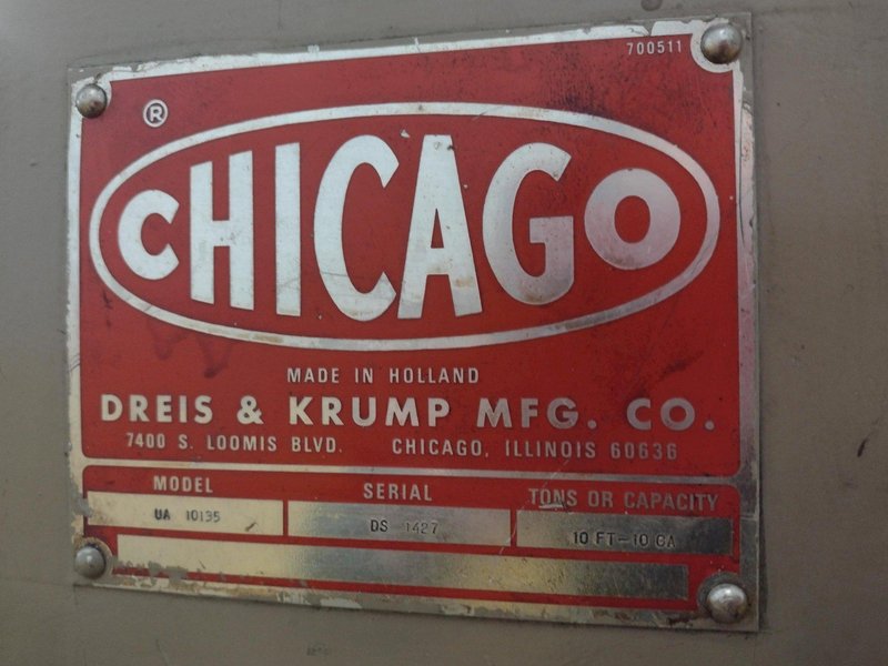 10&#039; X 10 GA CHICAGO MODEL #UA10-135 HYDRAULIC SHEAR: STOCK #17508