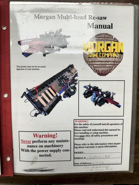20 HP MORGAN DOUBLE HEAD WOOD RE-SAW WITH POWER RETURN: STOCK #22925