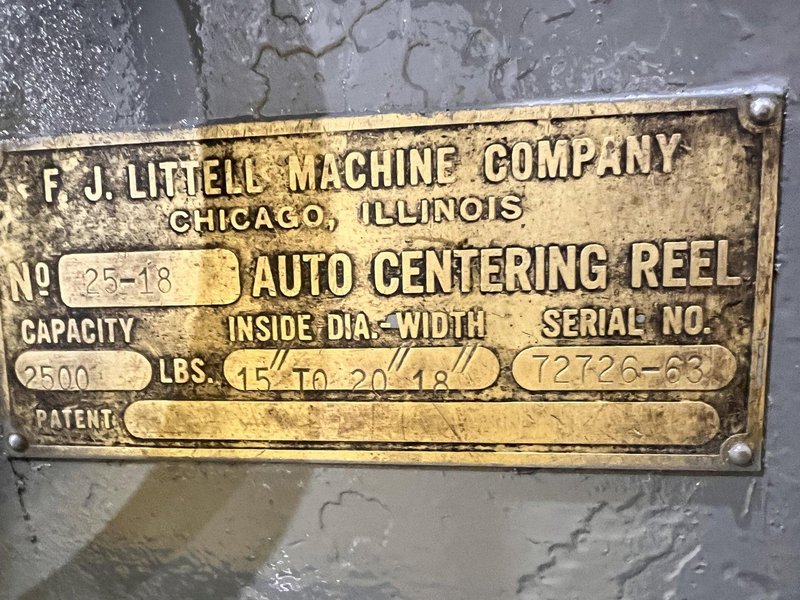 2,500 LB X 18&quot; LITTELL MODEL #25-18 MOTORIZED COIL REEL UNCOILER: STOCK #19908