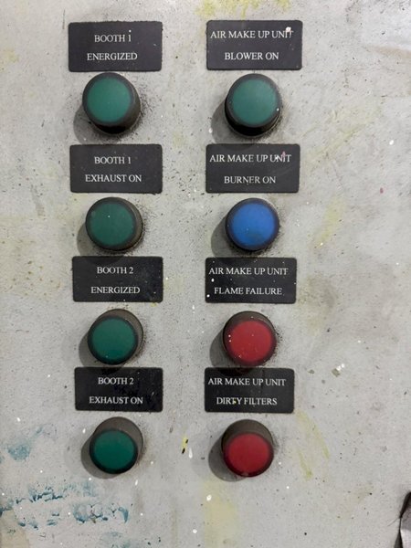 USED GLOBAL FINISHING SOLUTIONS DUAL INDUSTRIAL SPRAY BOOTH WITH GAS FIRED HEATER, Stock# 11168, Year: 2015