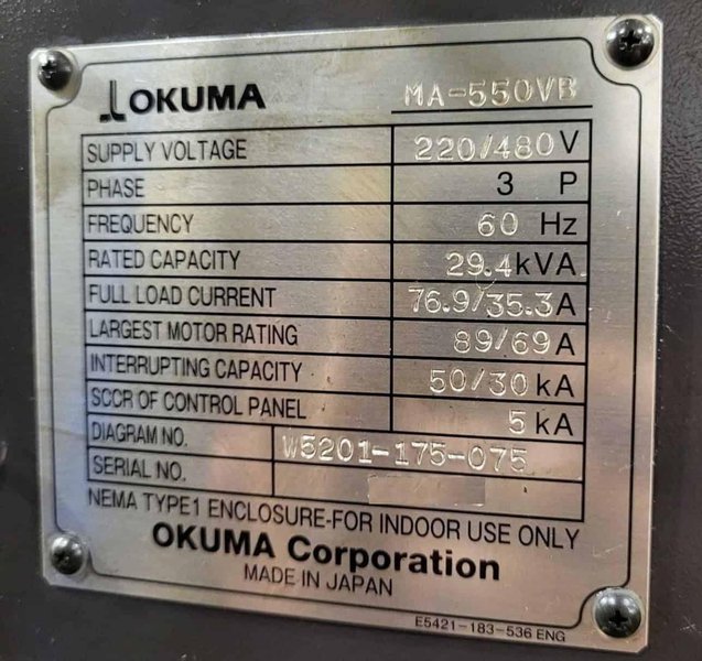 Okuma MA-550VB CNC Vertical Machining Center – 50 Taper Mill