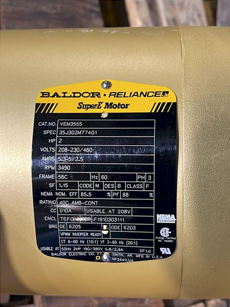 BALDOR 2 HP BLOWER W/ RELIANCE SUPER-E MOTOR  -  VEM3555