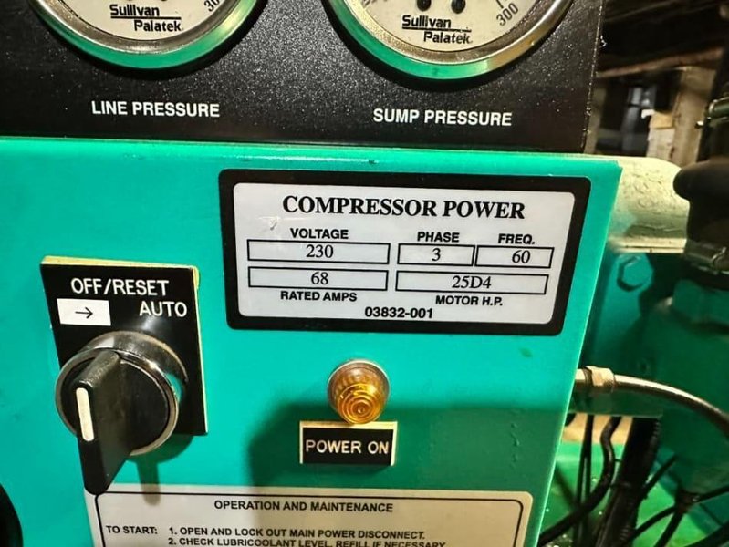 25 HP SULLIVAN PALATEK MODEL #2SD4 AIR COMPRESSOR: YOBRO #23834