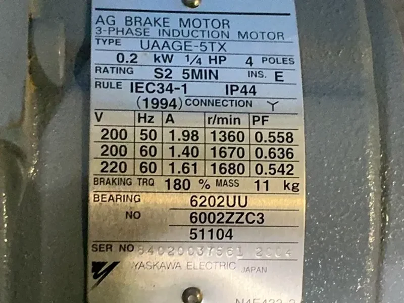 Yaskawa Electric 1.25hp. 1360/1670/1680rpm 3-phase Induction Motor - Uaage-5tx