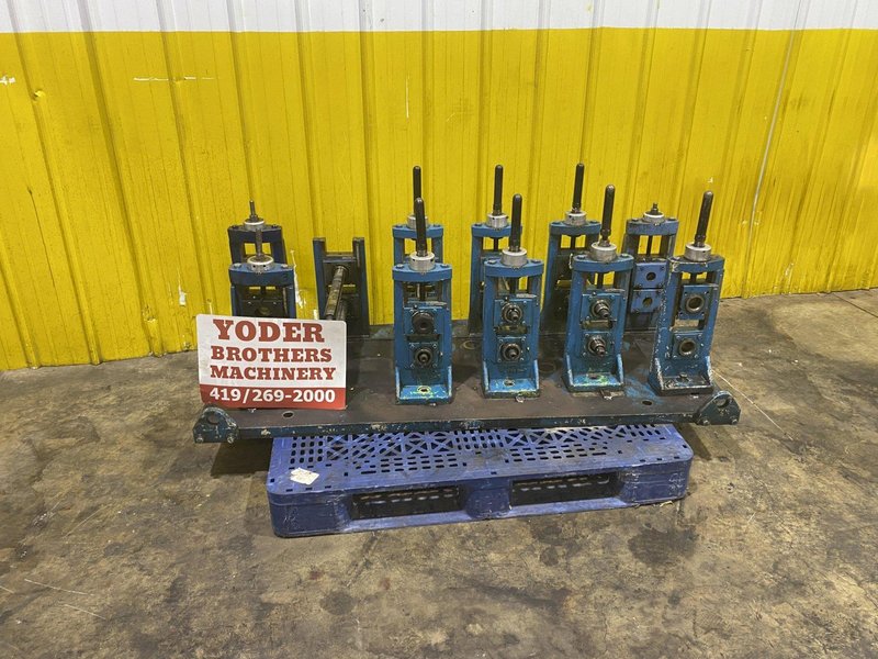 4 STAND X 1.5&quot; X 11&quot; YODER ROLLFORMER STANDS ON 6 STAND RAFTED BASE: STOCK #16781