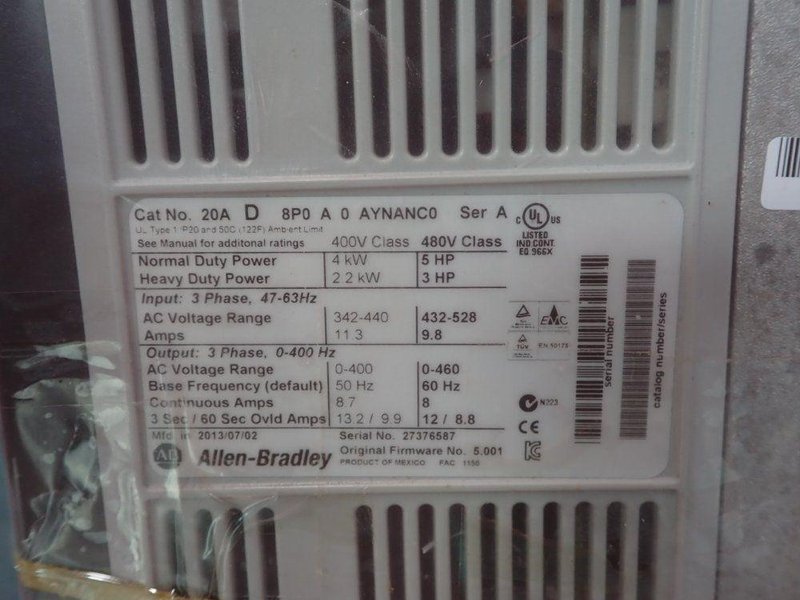 ALLEN BRADLEY AC DRIVE   -  20AD8P0A0AYNANC0