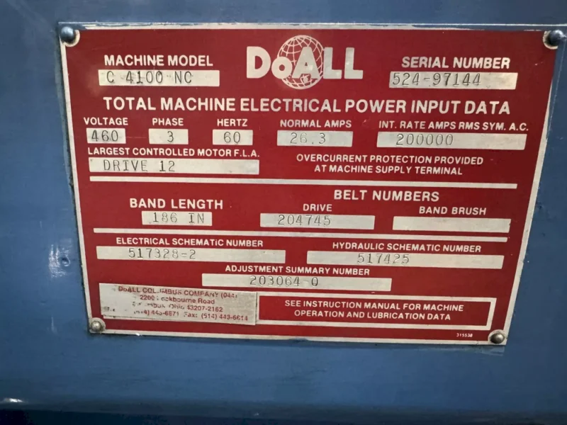 16" X 14" CAPACITY DOALL MODEL #C1-4100NC AUTOMATIC HORIZONTAL BANDSAW: YOBRO #25754