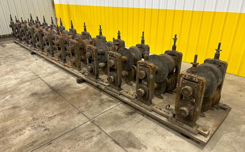 12 STAND X 3&quot; ARBOR X 20&quot; ROLLSPACE ASC RAFTED ROLLFORMER STANDS ON 3 BASES: STOCK #19936