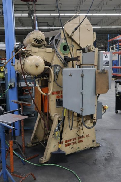 Minster No5 OBI Punch Press, 45 Ton, Single Crank, FLywheel, Air-Clutch, Dual Palms- Auction Item
