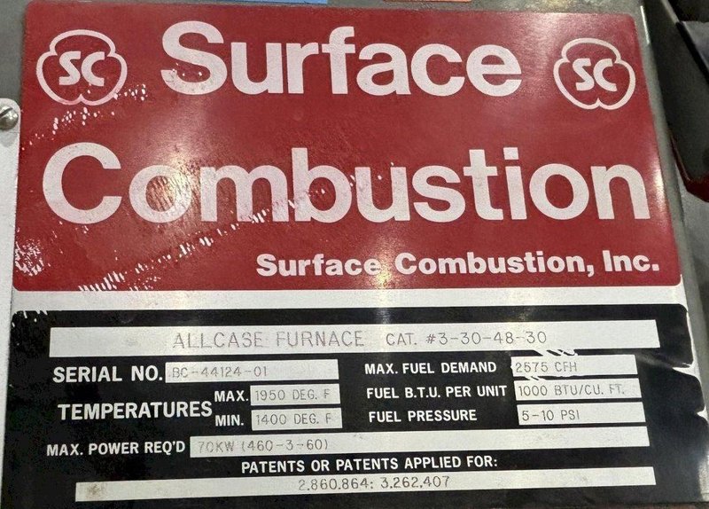 1950 DEGREE SURFACE COMBUSTION ALLCASE 3-30-48-30 GAS FIRED FURNACE: STOCK #20710