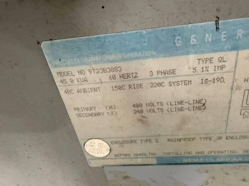 45 KW GENERAL ELECTRIC 480 <-> 240 VOLT TRANSFORMER: STOCK #23366