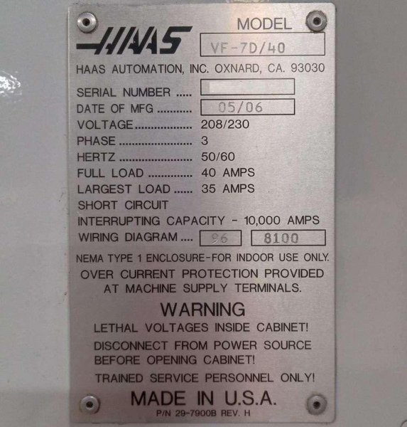 Haas VF-7D/40 CNC Vertical Machining Center – Mill
