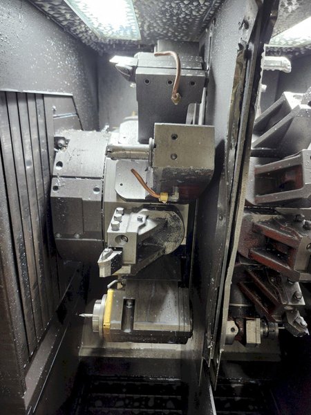 Mazak Multiplex 6200 Twin Spindle Lathe, Mazatrol 640 Ctrl., Mazak Fles GL100F Loader, 12 Pos. x2 Turret, 25HP, New 2000 (Avail. 8-25)