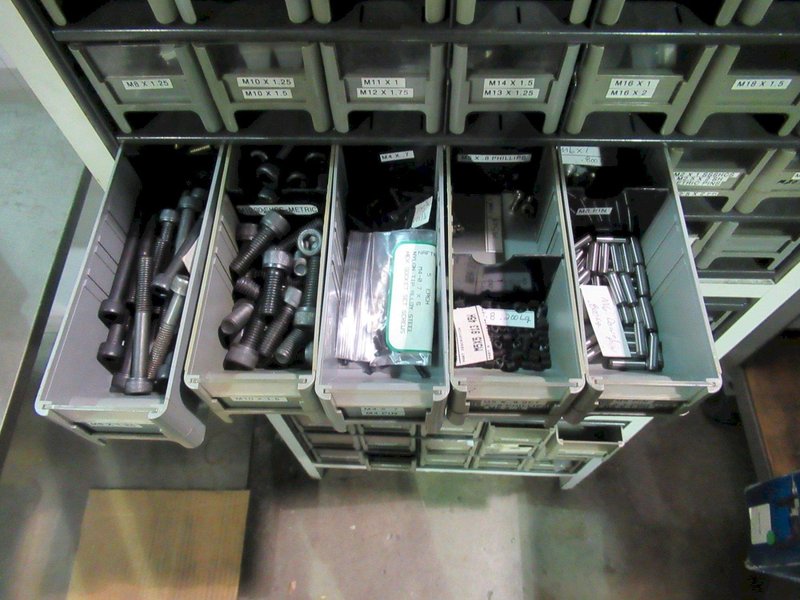 Hardware Storage System with Contents, Including Pins, Taps, Screws, Woodruff Keys and MORE!- Auction Item