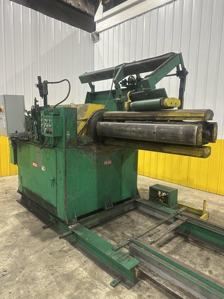 20,000 LB X 50&quot; ROWE MOTORIZED COIL REEL UNCOILER WITH COIL CAR: STOCK #20486