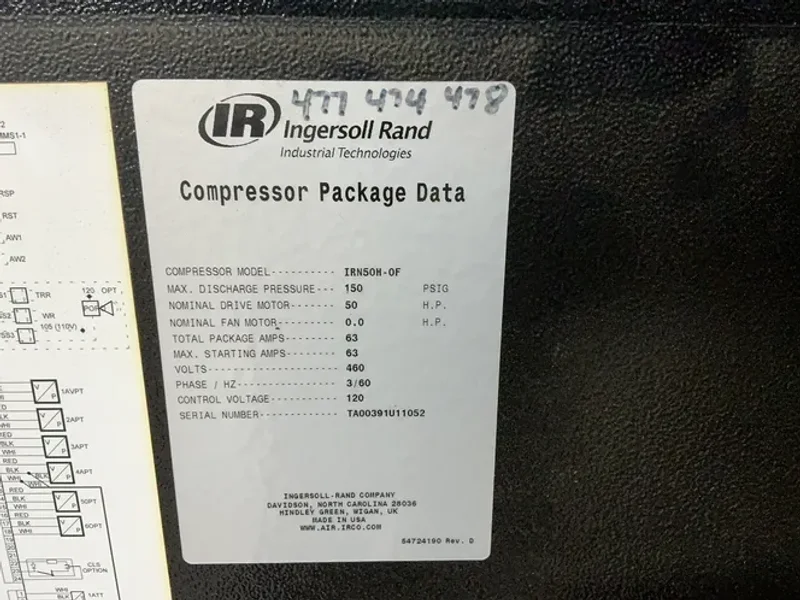 Ingersoll Rand 150 Psig Air Compressor - Irn50h-0f