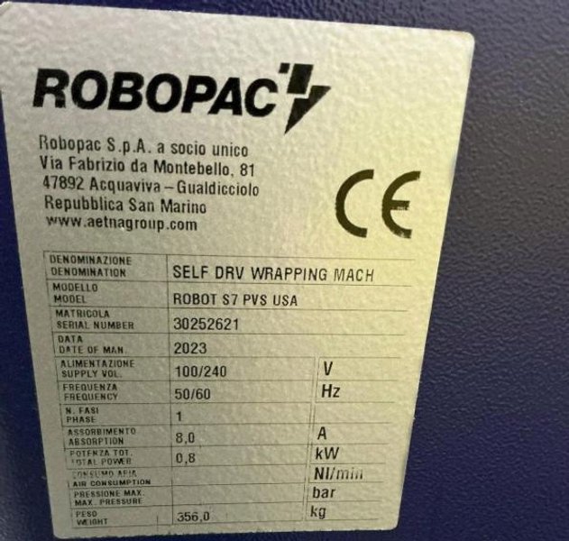 2023 ROBOPAC ROBOT S7 PVS PORTABLE SHRINK WRAPPING MACHINE. STOCK # 0435726