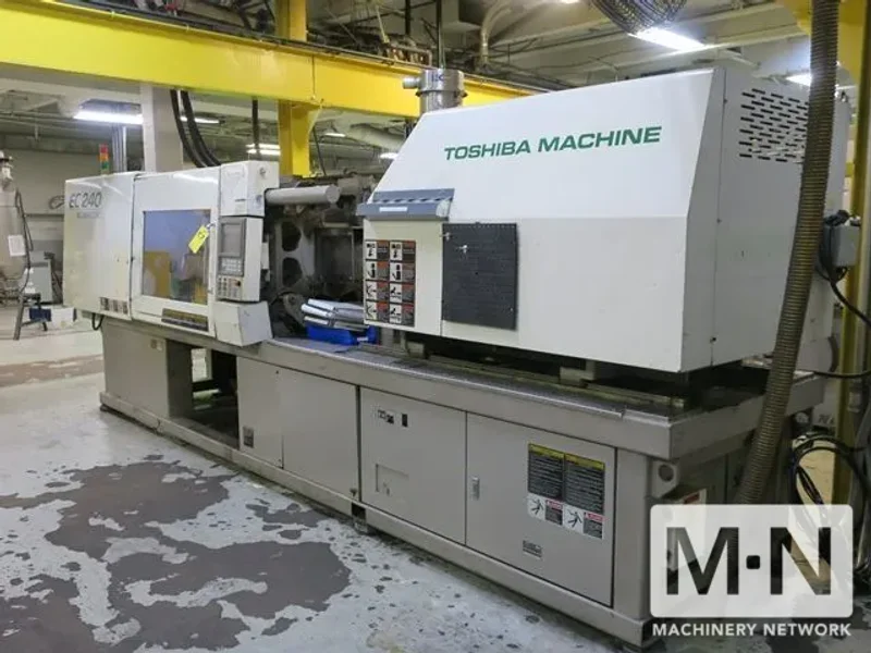 240 TON 15.4 OZ TOSHIBA "ELECTRIC" INJECTION MOLDING MACHINE MODEL # EC-240V21-8B MFG 2002