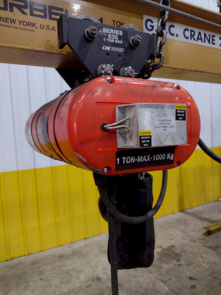 1 TON X 12&#039; X 7&#039; GORBEL FREE STANDING JIB CRANE W/ 1 TON CM LODESTAR ELECTRIC CHAIN HOIST: STOCK #23675